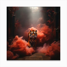 Tiger In Red Smoke Canvas Print