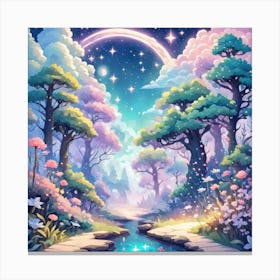 A Fantasy Forest With Twinkling Stars In Pastel Tone Square Composition 393 Canvas Print