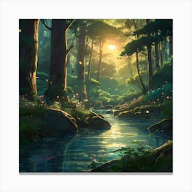 Digital Art Forest at Night Canvas Print