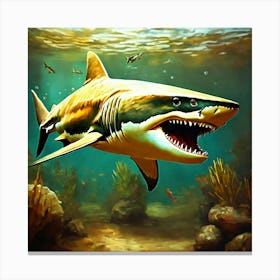 Oil Paint Concept Art Of An Old Prehistoric Shark Canvas Print