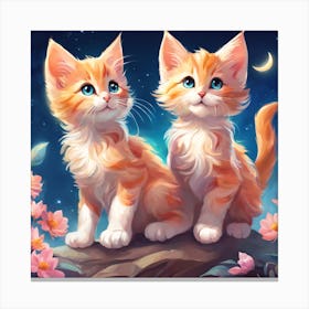 Two Kittens In The Moonlight Canvas Print