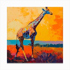 Warm Tones Of Giraffe Walking Through The Grass 2 Canvas Print