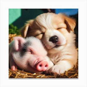 Cute Puppy And Pig Canvas Print