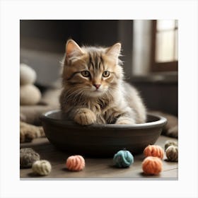 Kitten In A Bowl Canvas Print