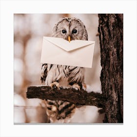 Owl Holding An Envelope Canvas Print