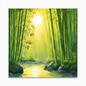 A Stream In A Bamboo Forest At Sun Rise Square Composition 79 Canvas Print