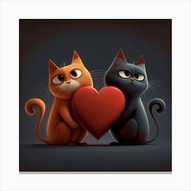 Two Cats Holding A Heart Canvas Print