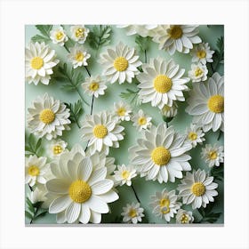 White Daisies On Green Background Canvas Print