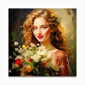 Portrait Of A Girl With Flowers Canvas Print