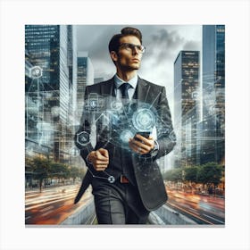 Businessman With Smartphone Canvas Print