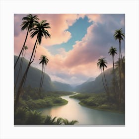 Tropical Landscape With Palm Trees Canvas Print