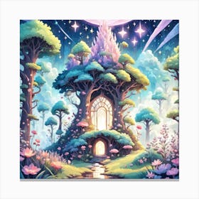 A Fantasy Forest With Twinkling Stars In Pastel Tone Square Composition 121 Canvas Print