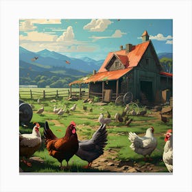 Chickens On The Farm Canvas Print