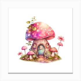 Watercolor Fairy tale Pink Mushroom House Canvas Print