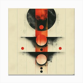 Abstract Geometric Art With Red And Black Circles Vertical Lines And Grunge Textures On Beige Background Canvas Print