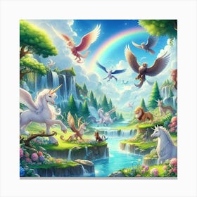 Unicorns In The Forest paintings art print 2 Canvas Print