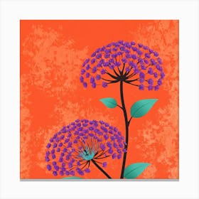 Purple Flowers On Orange Background Canvas Print