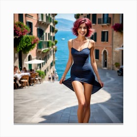 Beautiful Woman In A Blue Dress Canvas Print