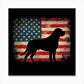 American Flag With Dog Silhouette Canvas Print