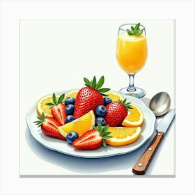 Watercolor Image Of A Refreshing And Vibrant Fruit Salad On A Fine Dining Table Canvas Print