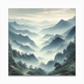 "A serene and misty mountain landscape."Wall poster1 Canvas Print