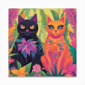 Two Wide Eyed Cats In A Botanical Garden 5 Canvas Print