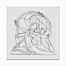 Line Art Woman In A Circle, Yoga Poses Canvas Print