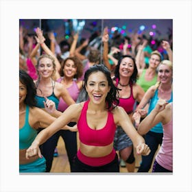 Group Of Women In A Zumba Class Canvas Print