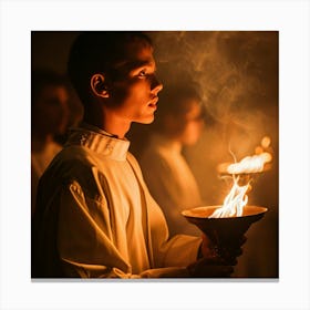 Boy Holding A Candle Canvas Print