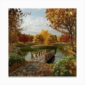 Autumn Leaves On A Bridge Canvas Print