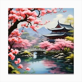 Cherry Blossoms By The River Canvas Print