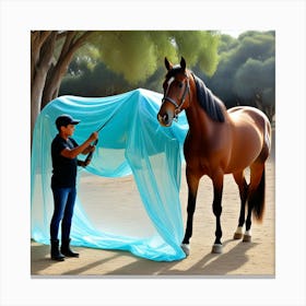 Caballo Con Su Cuidador Canvas Print