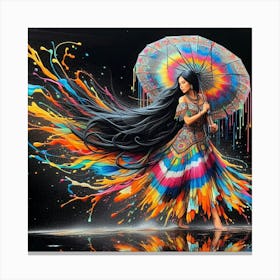 Colorful Woman With Umbrella 1 Canvas Print