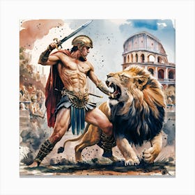 Gladiator And Lion Canvas Print