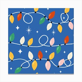 Holiday Christmas Lights Minimal Retro Bold Blue Canvas Print