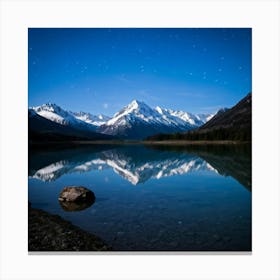 Starry Sky Mirrored In Tranquil Lake Waters Foreground Features Serene Water Body Background Domin Canvas Print