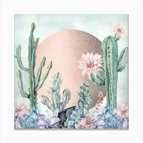 Watercolor Cactus - Rose Gold Boho Sunrise Canvas Print