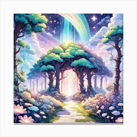 A Fantasy Forest With Twinkling Stars In Pastel Tone Square Composition 341 Canvas Print