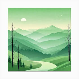 Misty mountains background in green tone 87 Canvas Print