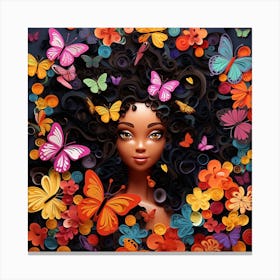 Afro Girl With Butterflies 5 Canvas Print