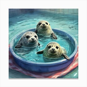 Three Seals In A Pool Canvas Print