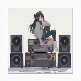 Anime Girl Sitting On Speakers Canvas Print