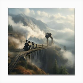 Train In The Fog paintings art print Canvas Print