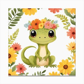 Floral Baby Lizard Nursery Illustration (19) Canvas Print