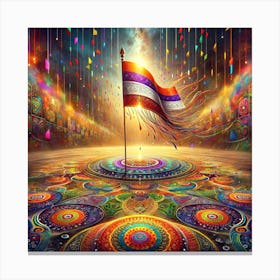 A Surreal And Colorful Representation Of The Maharashtrian New Year Celebration, Gudi Padwa, With A Vividly Decorated Gudi Flag Atop A Pole, S Canvas Print