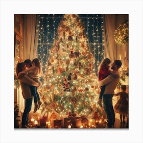 Family With Christmas Tree Canvas Print