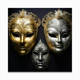 Venetian Masks On Black Background Canvas Print