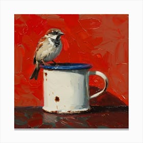 Sparrow In A Mug Canvas Print