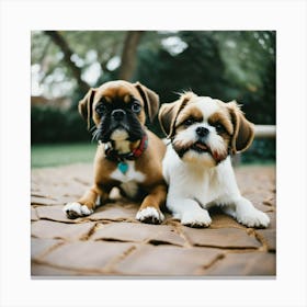 Dogs together sitting Canvas Print