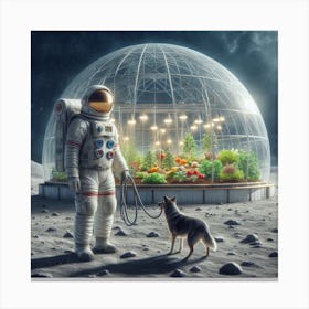 Astronaut With His Dog On The Moon 1 Canvas Print